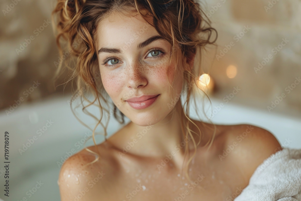 Beautiful young woman enjoying spa, seating in a jacuzzi Beautiful young woman enjoying spa, seating in a jacuzzi
