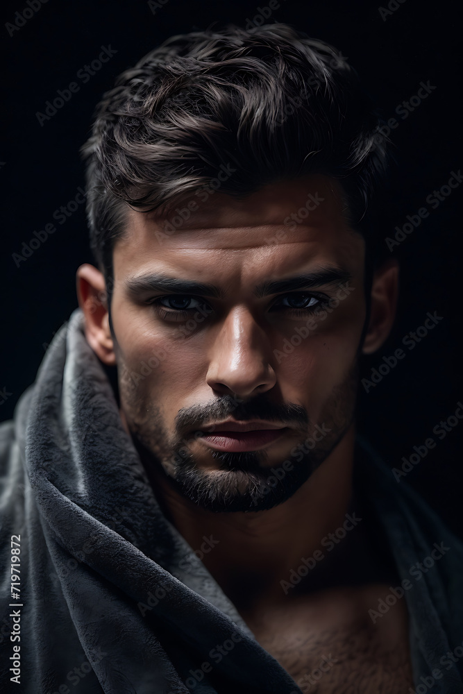 Fototapeta premium Man Wearing Towel Around His Neck After Showering or Exercising. Generative AI.