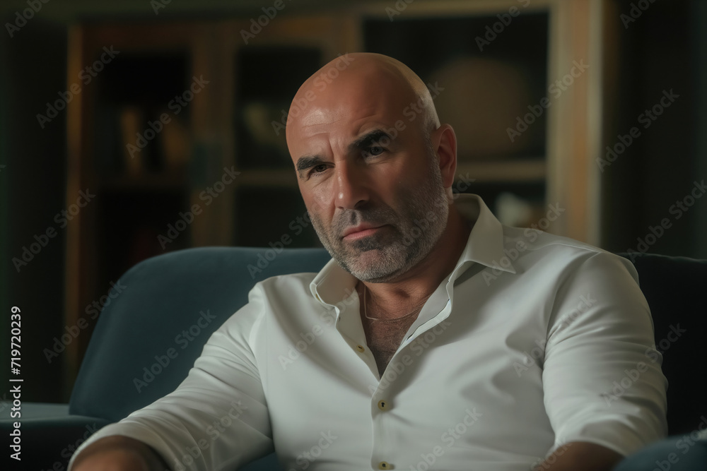 Fototapeta premium portrait of a bald man in white shirt