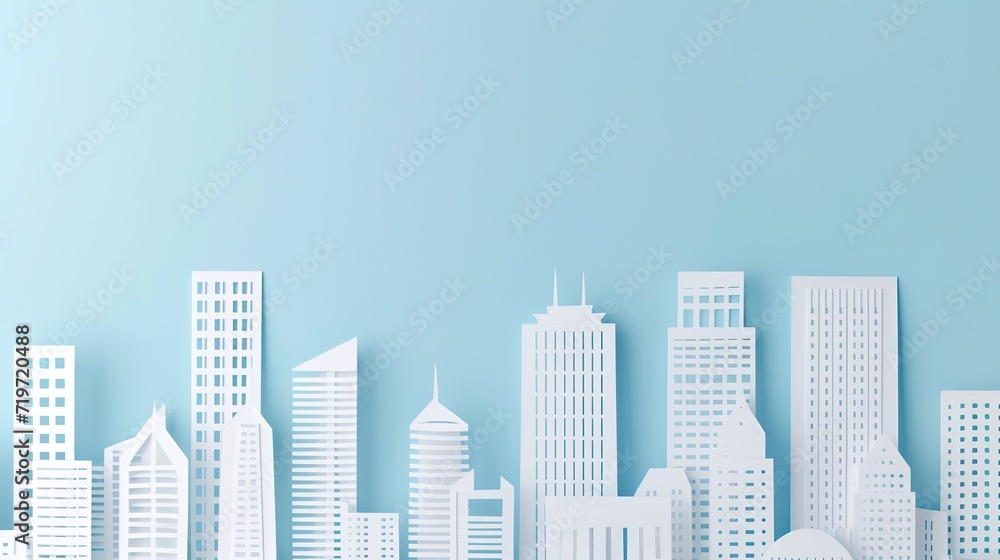 Paper cut city buildings background