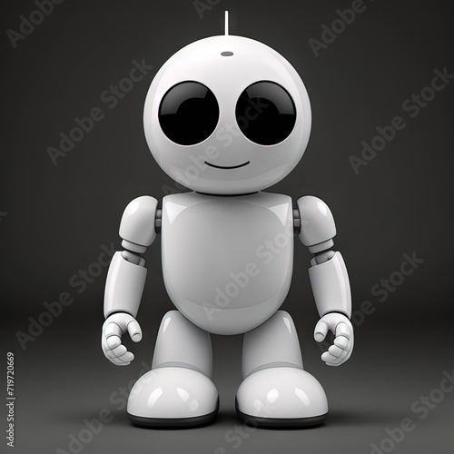 Home robot against a black background. Round body and large eyes. Have small red dot, on chest  © Fotostockerspb