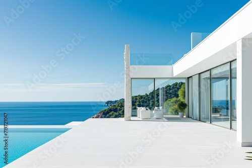 Luxury house  view from the terrace to the sea. AI generated