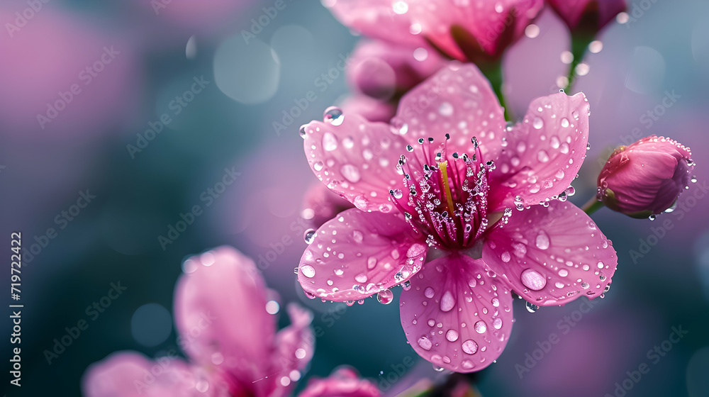 Close-up of a pink daisy with water droplets. Close-up of a pink daisy with water droplets.