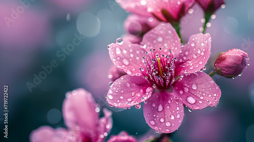 Close-up of a pink daisy with water droplets.