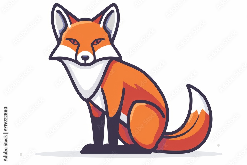 A cartoon fox, vector flat icon illustration, Modern Line Icon, bold lines, vibrant color, linear patterns, isolate on white A cartoon fox, vector flat icon illustration, Modern Line Icon, bold lines, vibrant color, linear patterns, isolate on white