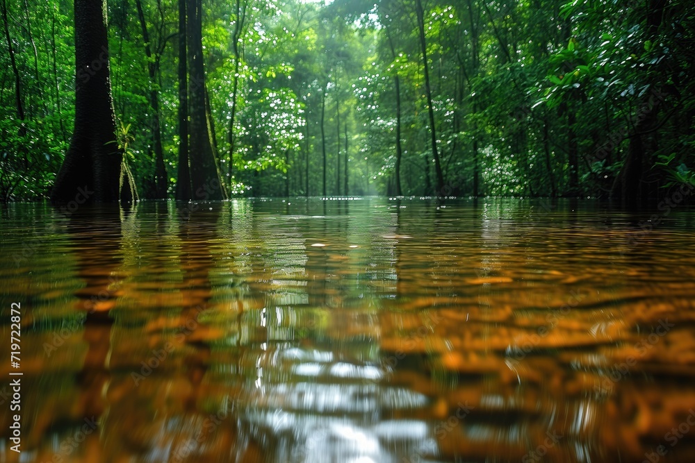 river in a flooded tropical forest illuminated by the sun river in a flooded tropical forest illuminated by the sun