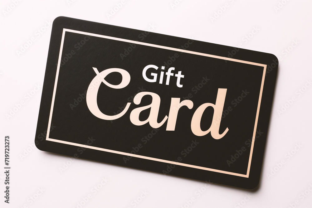 Gift card. Black and white card with text gift card. Gift card. Black and white card with text gift card.