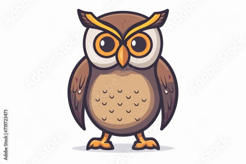 A cartoon owl, vector flat icon illustration, Modern Line Icon, bold lines, vibrant color, linear patterns, isolate on white