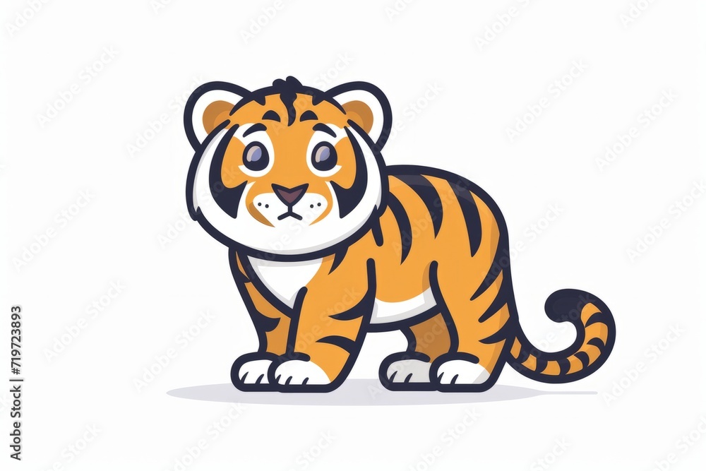 A cartoon tiger, vector flat icon illustration, Modern Line Icon, bold lines, vibrant color, linear patterns, isolate on white A cartoon tiger, vector flat icon illustration, Modern Line Icon, bold lines, vibrant color, linear patterns, isolate on white