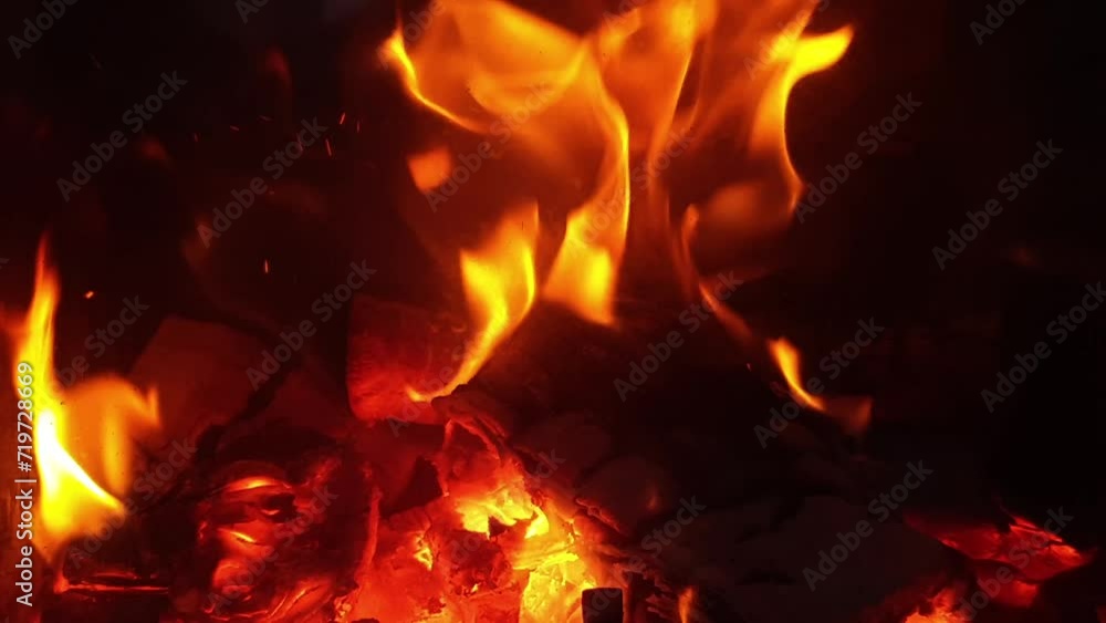 Relaxing fire in the fireplace. Cozy Relaxing Fireplace. TV Screen Saver. A Looping Clip of a Fireplace with Medium Size Flames Christmas Holidays Concept. Close-up, flames from fire.
Relaxing fire in the fireplace. Cozy Relaxing Fireplace. TV Screen Saver. A Looping Clip of a Fireplace with Medium Size Flames Christmas Holidays Concept. Close-up, flames from fire.