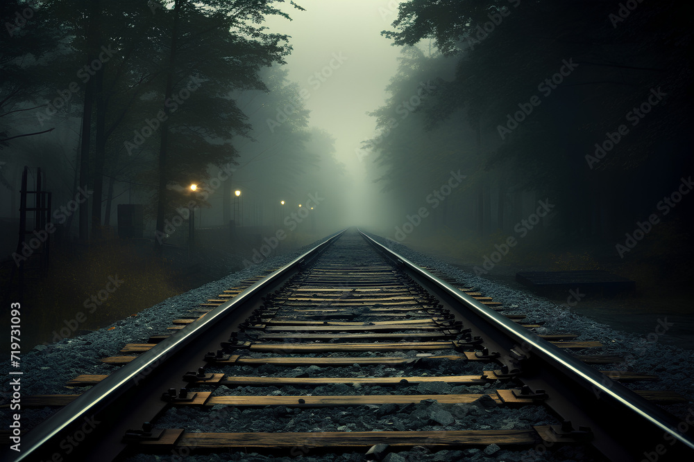 Fototapeta premium Atmospheric Railroad Tracks: Disappearing into the Distance
