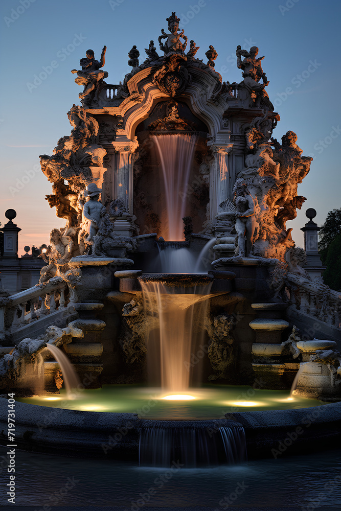 Fototapeta premium Baroque Fountain at Twilight: Baroque