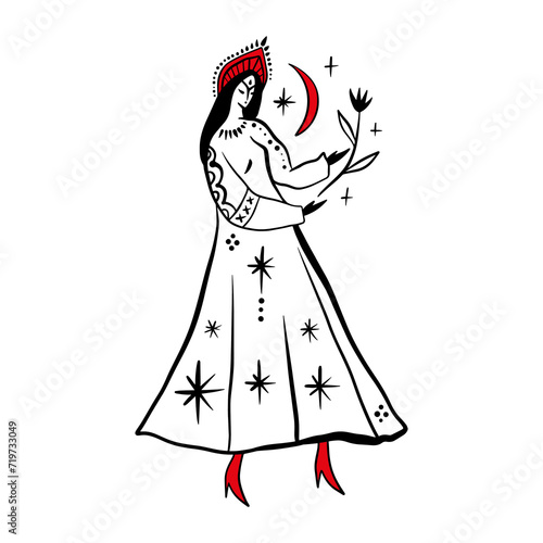 Folk slavic fairytale fashion costume woman young girl clipart