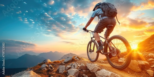 Male cyclist doing mountain bike © piai