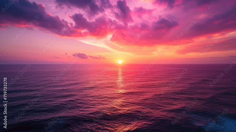 Aerial view sunset sky,Nature beautiful Light Sunset or sunrise over sea,Colorful dramatic majestic scenery sunset Sky with Amazing clouds and waves in sunset sky purple light cloud background