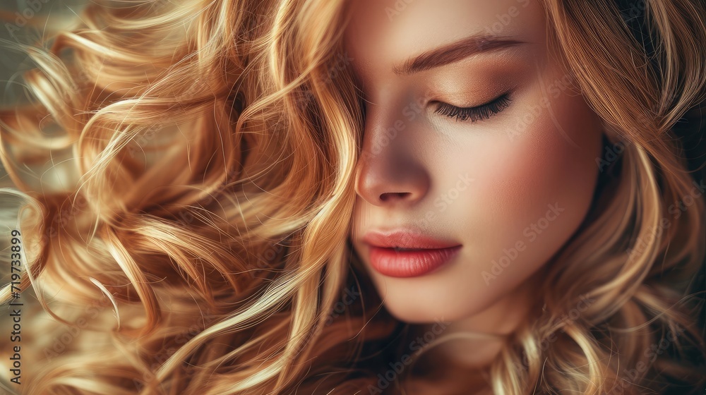 Naklejka premium Beauty girl with long and shiny wavy Hair coloring and toning shatush