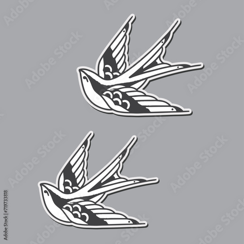 Set of the swallow icons. Design elements for poster, t-shirt. Vector illustration.