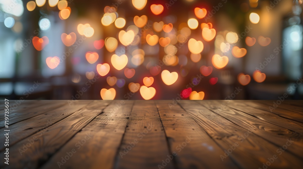 blurred lights in the shape of a heart on a wooden background blurred lights in the shape of a heart on a wooden background