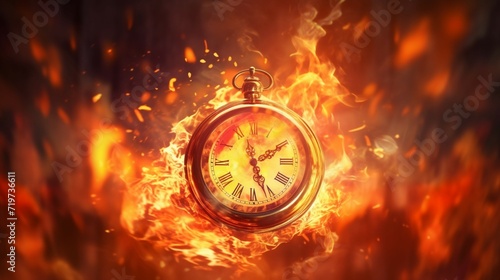 Clock on fire times burning end in fiery clock image Ai Generative
