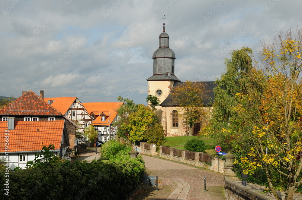 Historical Church In Bad Wildungen Hesse Germany On A Beautiful Sunny Autumn Day With A Few Clouds In The Sky