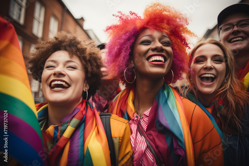 Group of friends celebrating with pride colors outdoors