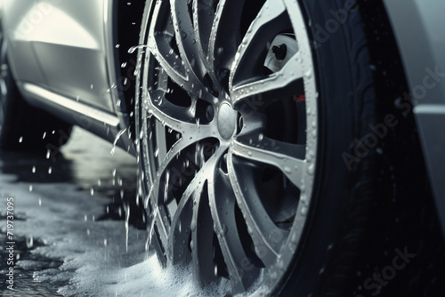 car rims, Car detailing concept, Close-up washing discs, car wash, Professional car cleaning staff