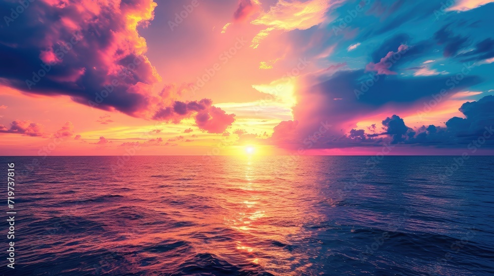 Obraz premium Colorful sunset over ocean