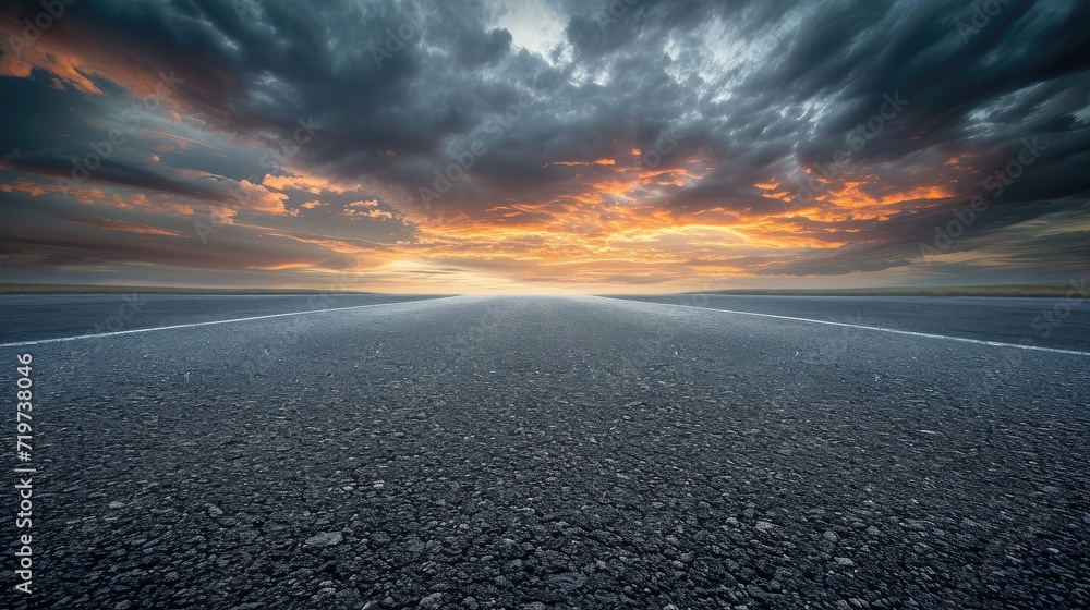 Dark Dramatic Sky Horizon Epic Sunset Clouds Landscape with Black Asphalt Floor Dark Dramatic Sky Horizon Epic Sunset Clouds Landscape with Black Asphalt Floor
