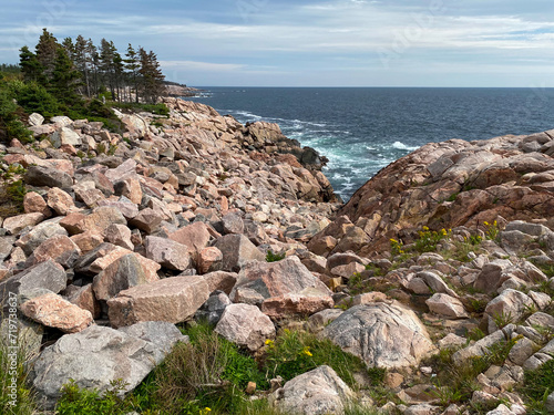 The Cabot Trail, a scenic highway on Cape Breton Island in Nova Scotia, Canada. Rugged coastline in the Cape Breton Highlands and the Cape Breton Highlands National Park. photo