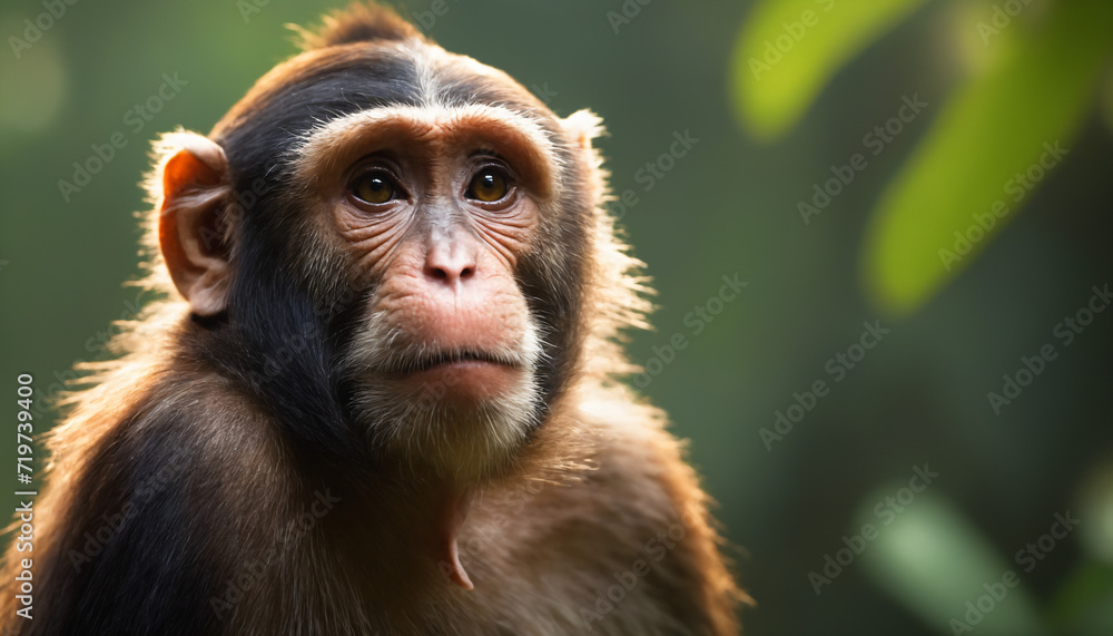 Cute Monkey Portrait in Jungle Cute Monkey Portrait in Jungle