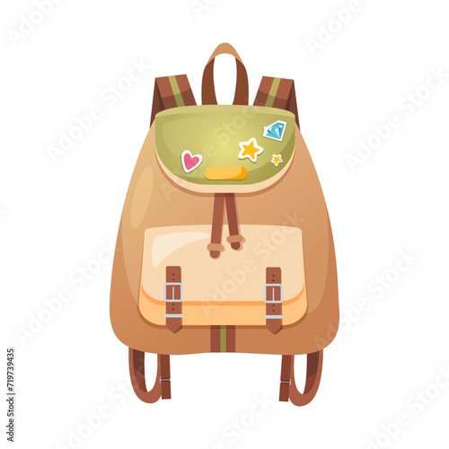 Vector illustration of school backpack with different badges.
