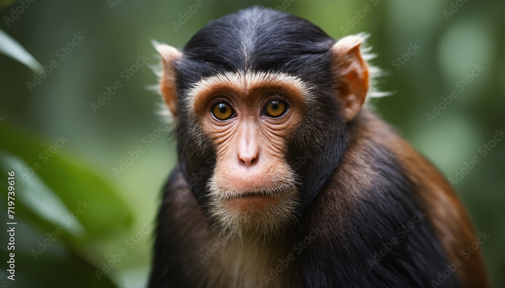 Cute Monkey Portrait in Jungle Cute Monkey Portrait in Jungle