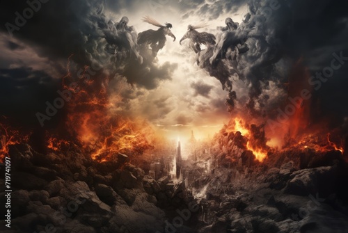 Wallpaper Mural In a symbolic representation, the photograph captures the juxtaposition of heaven and hell, depicting contrasting realms of divine tranquility and infernal torment.Generated image Torontodigital.ca