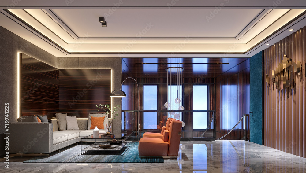 Naklejka premium 3d render luxury home interior, living room