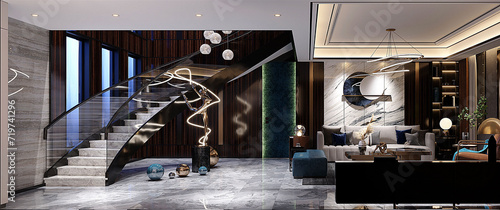 3d render luxury home interior, living room