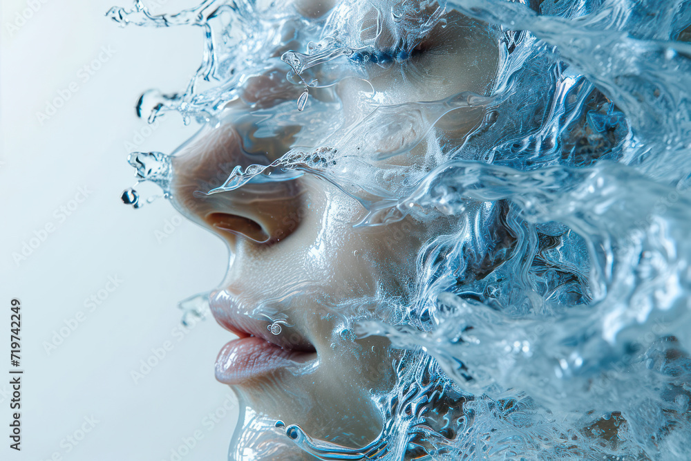Refreshing Splashes: A Young Woman's Pure Sensuality and Freshness under a Crystal Blue Stream
