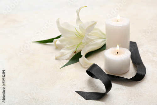 Burning candles, black fune...