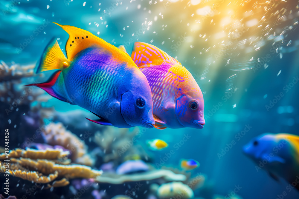 Naklejka premium A captivating underwater scene showcasing the vibrant and diverse marine life