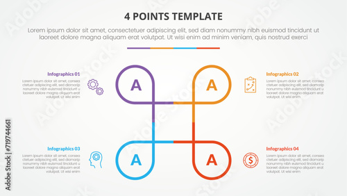 4 points stage list template infographic concept for slide presentation with creative circle line circular cycle with flat style