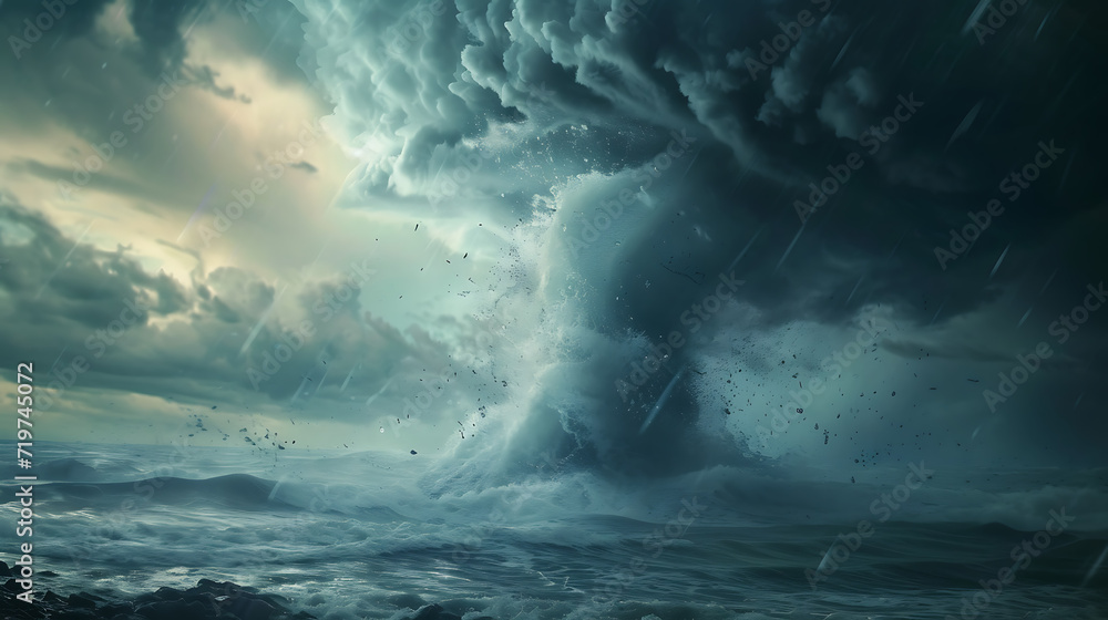 tornado, view from above, daylight, ocean tornado, view from above, daylight, ocean