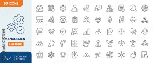 Management Line Editable Icons set. functions, principles, goals, and more. Editable stroke. Vector illustration