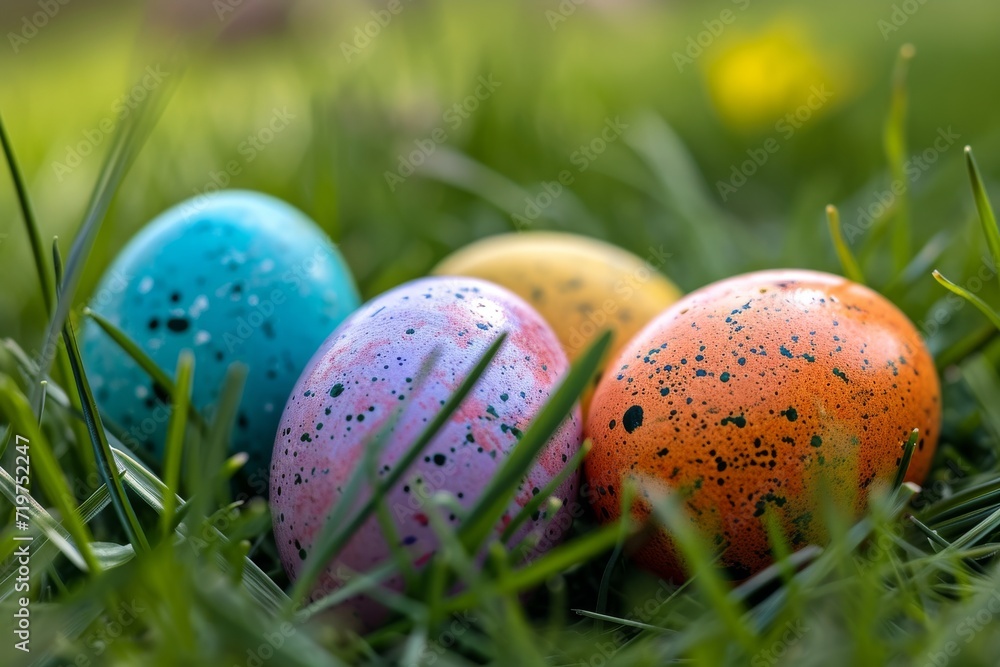 colorful easter eggs hiding in fresh green grass, Generative AI colorful easter eggs hiding in fresh green grass, Generative AI