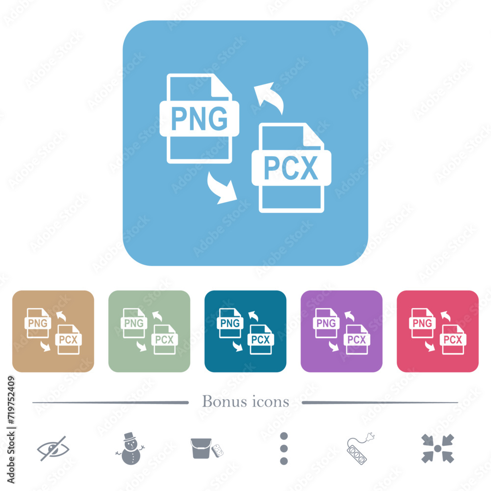 PNG PCX file conversion flat icons on color rounded square backgrounds PNG PCX file conversion flat icons on color rounded square backgrounds