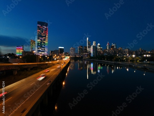 Philadelphia city skyline night river