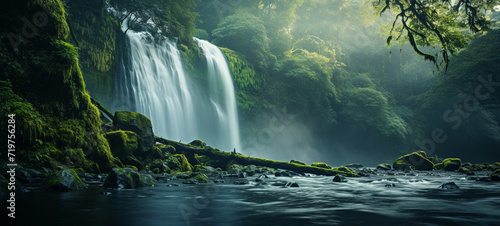 A breathtaking waterfall surrounded by lush greenery, AI Generative.