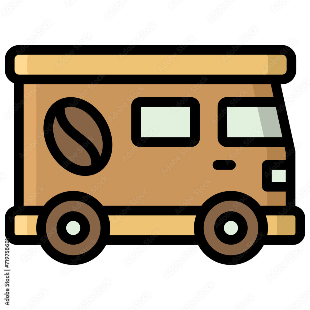 coffee truck icon illustration design with filled outline