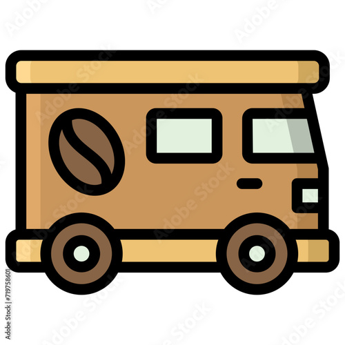 coffee truck icon illustration design with filled outline