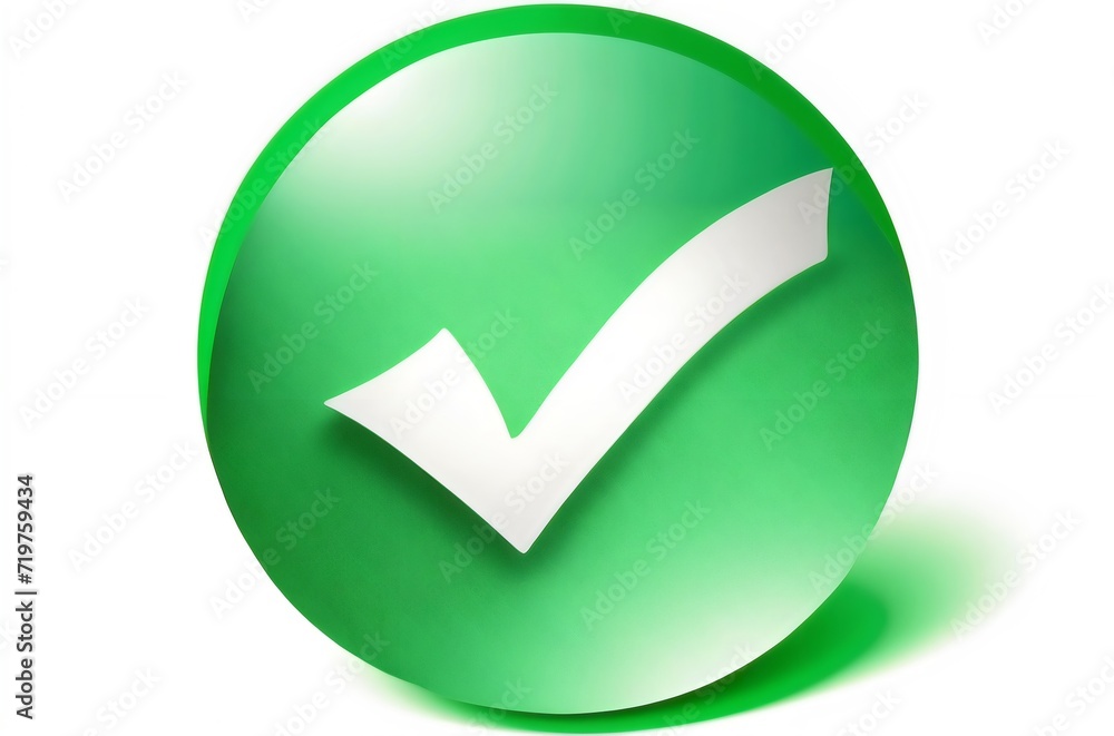 Checkmark isolated on white background, glossy green orb, Circle vector check icon Checkmark isolated on white background, glossy green orb, Circle vector check icon