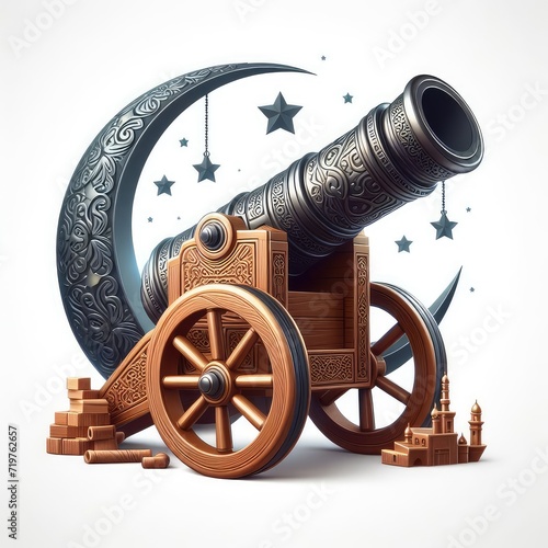 3d illustration of ramadan cannon isolated on white background