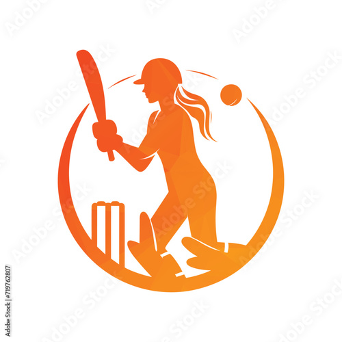 Cricket Player Logo Female Vector Illustration